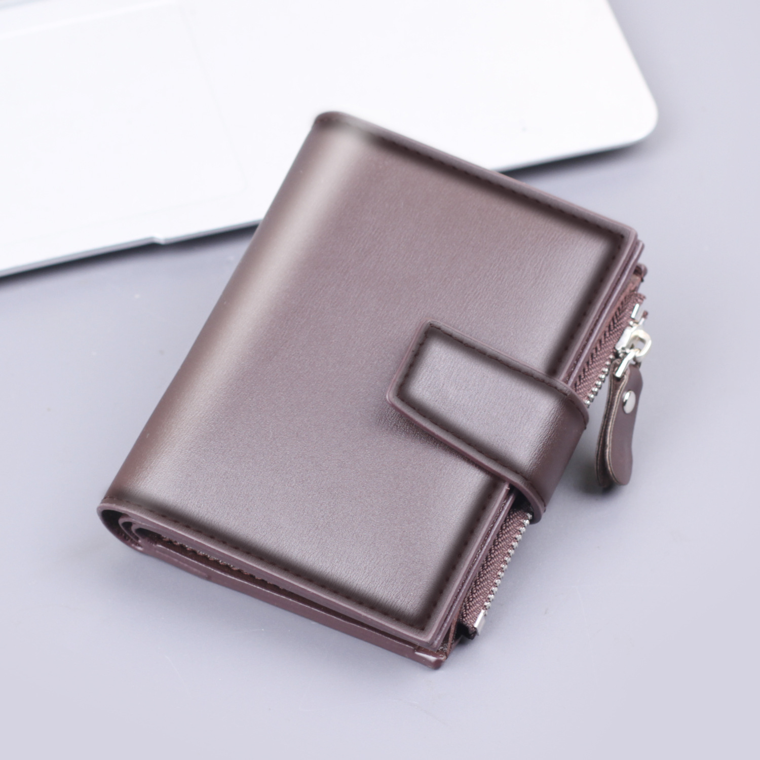 Cartera vertical, botones para hombre, billetera corta, tarjetero, billetera multifuncional, billetera para hombre, clip corto con cremallera transfronteriza