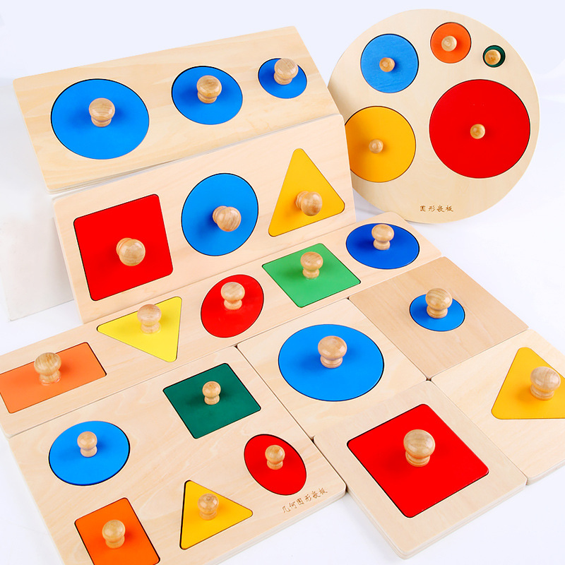 Montessori Infants Early education Teaching aids Jigsaw puzzle Montessori Geometry Panels wooden  shape Clutch plate Toys