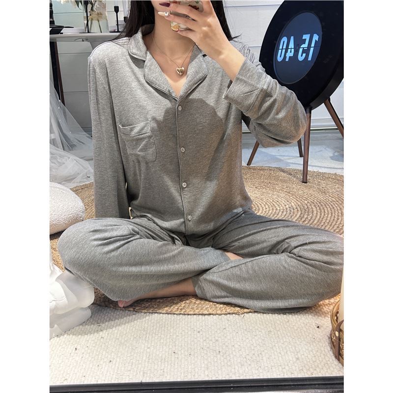 Simple and Luxurious~ Ash Gray Kardashian-Style Thick Ribbed 60-Count Modal Pajama Set Loungewear Simple and Luxurious~ Ash Gray Kardashian-Style Thick Ribbed 60-Count Modal Pajama Set Loungewear