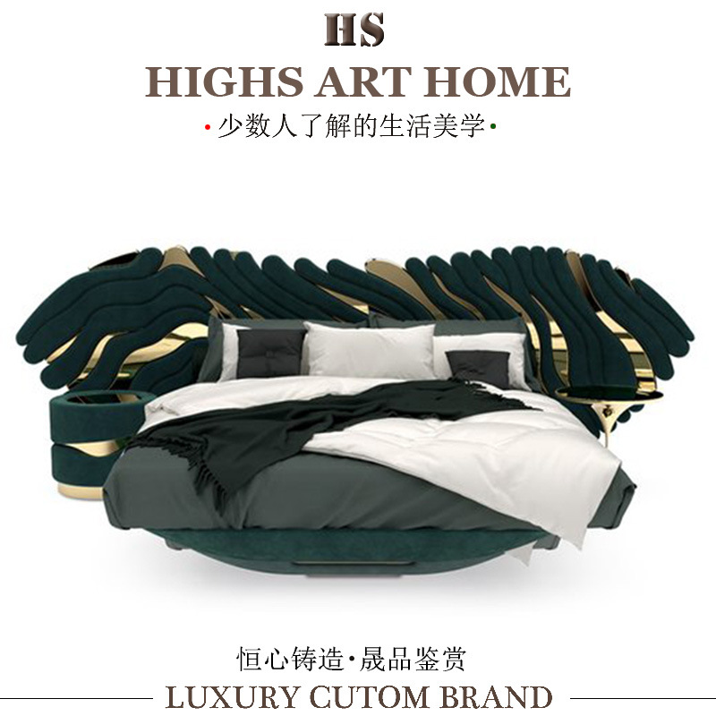 葡萄牙轻奢磨砂真皮双人床现代别墅大平层卧室高端高贵女王宽屏床