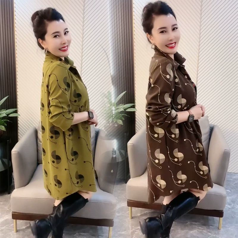 Осенние пальто с длинными рукавами средней и длинной ветровки для женщин модные повседневные простые свободные пальто классический ретро мама средних лет