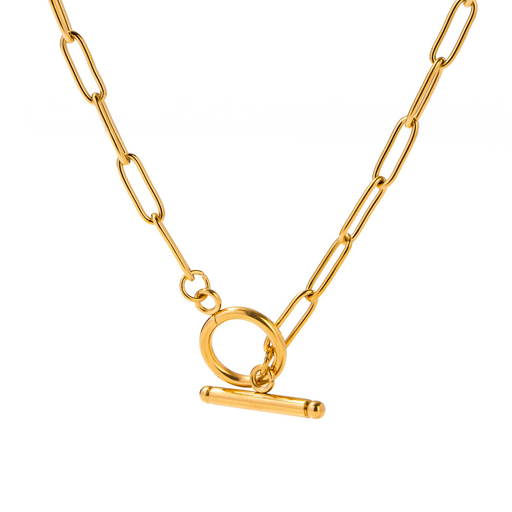 Bestseller transfrontaliero: collana semplice e alla moda con graffetta per donna, design versatile, catena unica con chiusura OT,_voghion.com