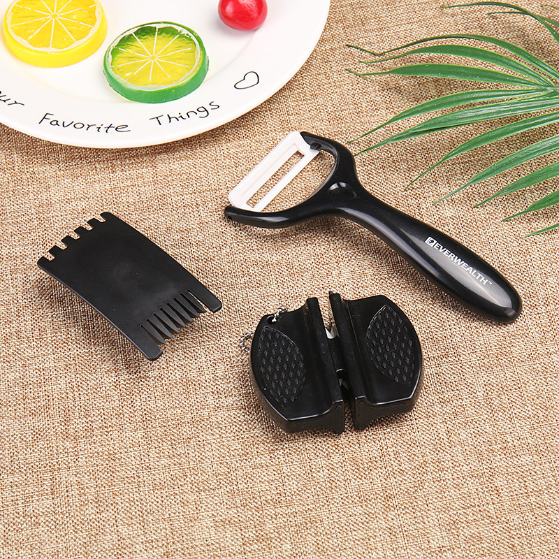 Patrón de onda de cocina doble cabeza de galvanoplastia cuchillo de cocina grande juego de siete piezas con afilador de cuchillos traje de cuchillo de acero inoxidable juego de cuchillos domésticos