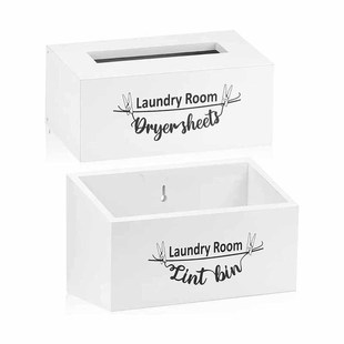 Customized Drying Sheet Holder Organization Decorative Wooden Laundry Room Organizer Drying Sheet Container with Lid