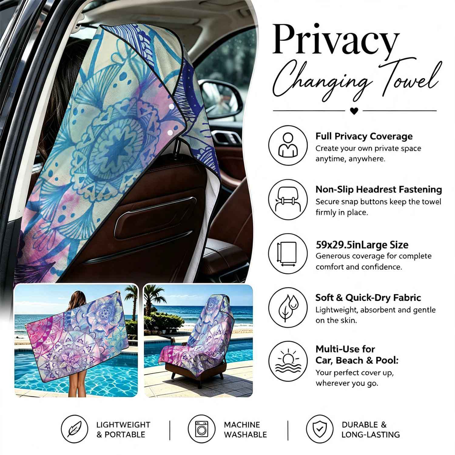 2-piece dual-use car seat cover, ultra-fine fiber, can be used as a beach towel, printed car protective seat cover 6