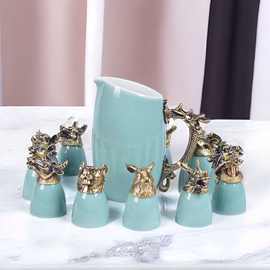 定制白瓷酒厂开票送礼陶瓷白酒杯分酒器茅台小酒杯十二生肖酒具