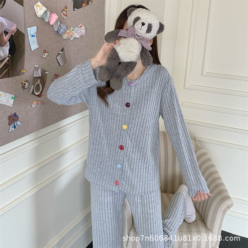 2025 New Cashmere Pajamas Women's Spring Autumn Winter Plus Size Suit Casual Cardigan Round Neck Can Be Weared Outside Home Clothes 2025 New Cashmere Pajamas Women's Spring Autumn Winter Plus Size Suit Casual Cardigan Round Neck Can Be Weared Outside Home Clothes