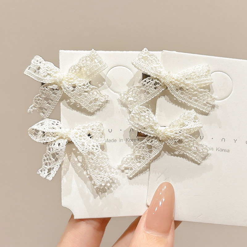 Small Lace Hair Accessory Cute Hairpin Hair Clip Fringe Clip Bow Bangs Korean Style Girly Side Garden Style