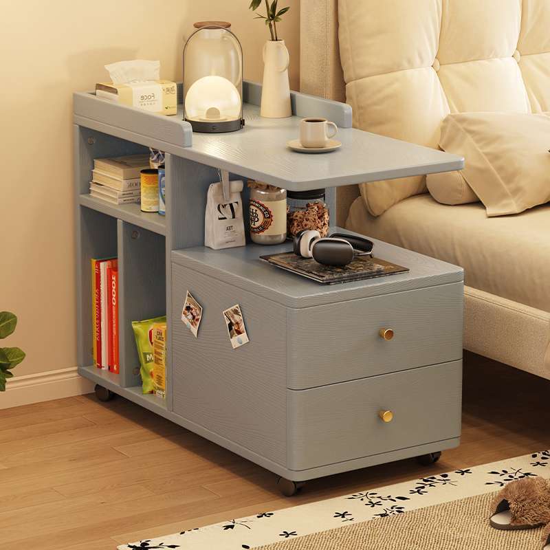 Mesa de té de lujo ligera con ruedas, estante de almacenamiento al lado de la cama, carro de madera sólida, tabla lateral móvil, sofá, gabinete lateral