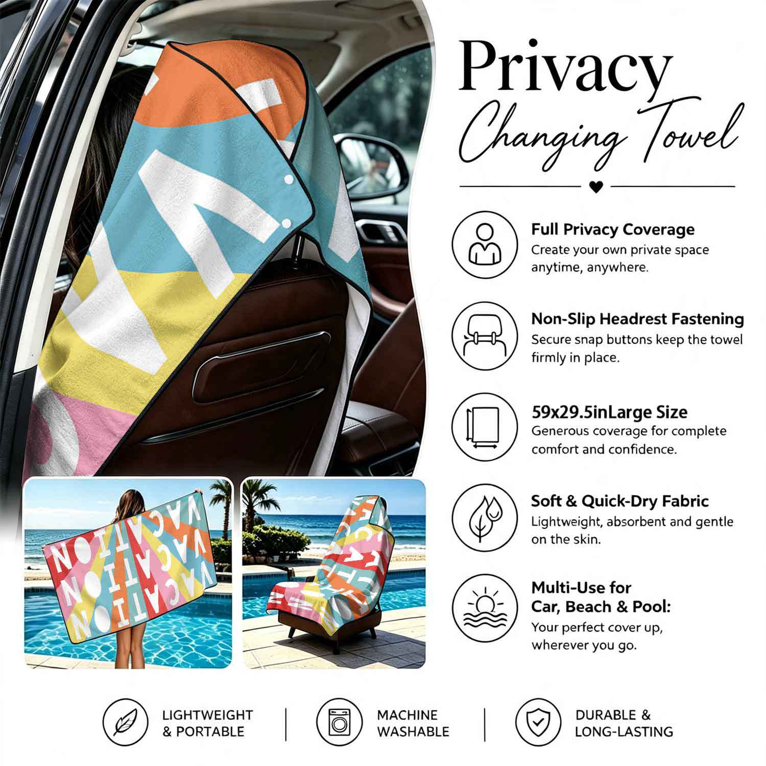 2-piece dual-use car seat cover, ultra-fine fiber, can be used as a beach towel, printed car protective seat cover 13