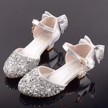 新款儿童高跟鞋公主鞋女童水晶鞋模特比赛演出鞋中大童亮晶晶鞋子