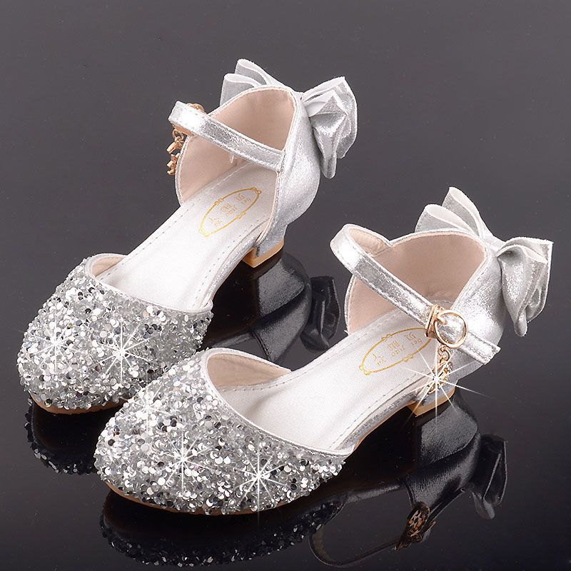 新款儿童高跟鞋公主鞋女童水晶鞋模特比赛演出鞋中大童亮晶晶鞋子