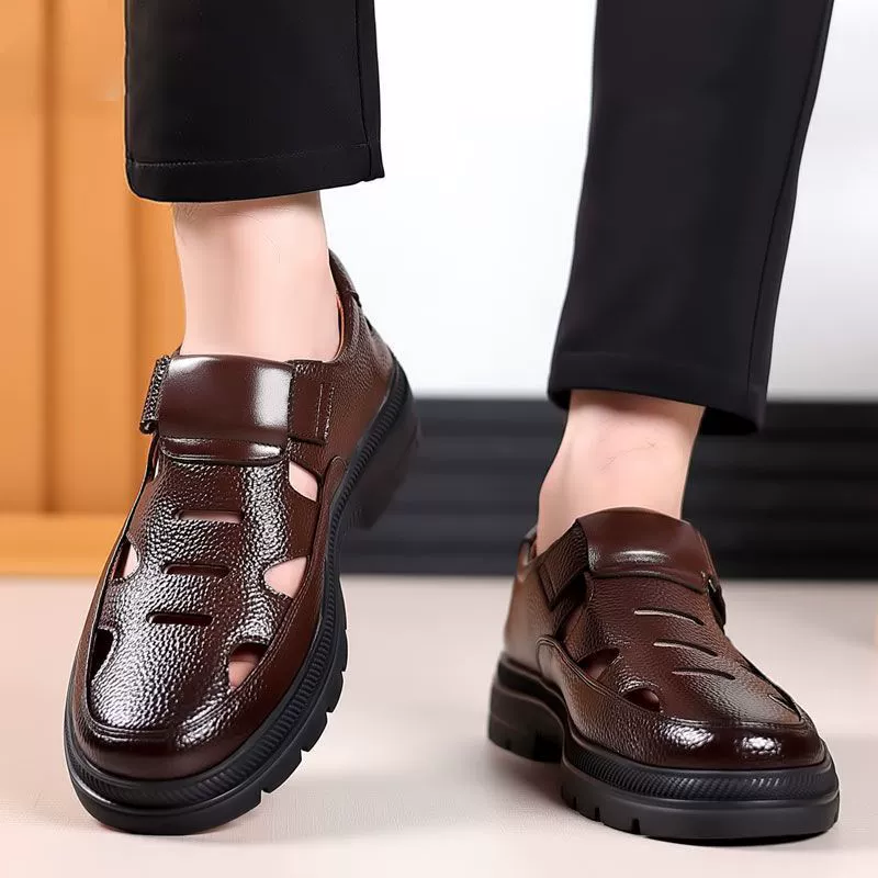 Специальная распродажа, мужская кожаная обувь, новые летние сабо в китайском стиле, легкие сабо на мягкой подошве, дышащая полая мужская обувь, мужские сандалии