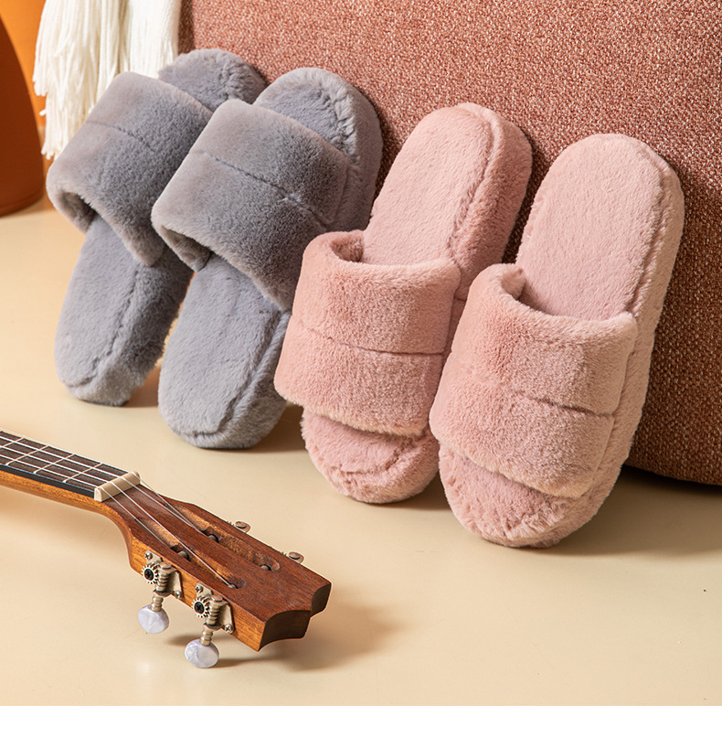 Pantofole da donna Pantofole soffici Scarpe da casa in peluche comode Pantofole da casa a punta aperta in cotone antiscivolo per interni ed esterni_voghion.com