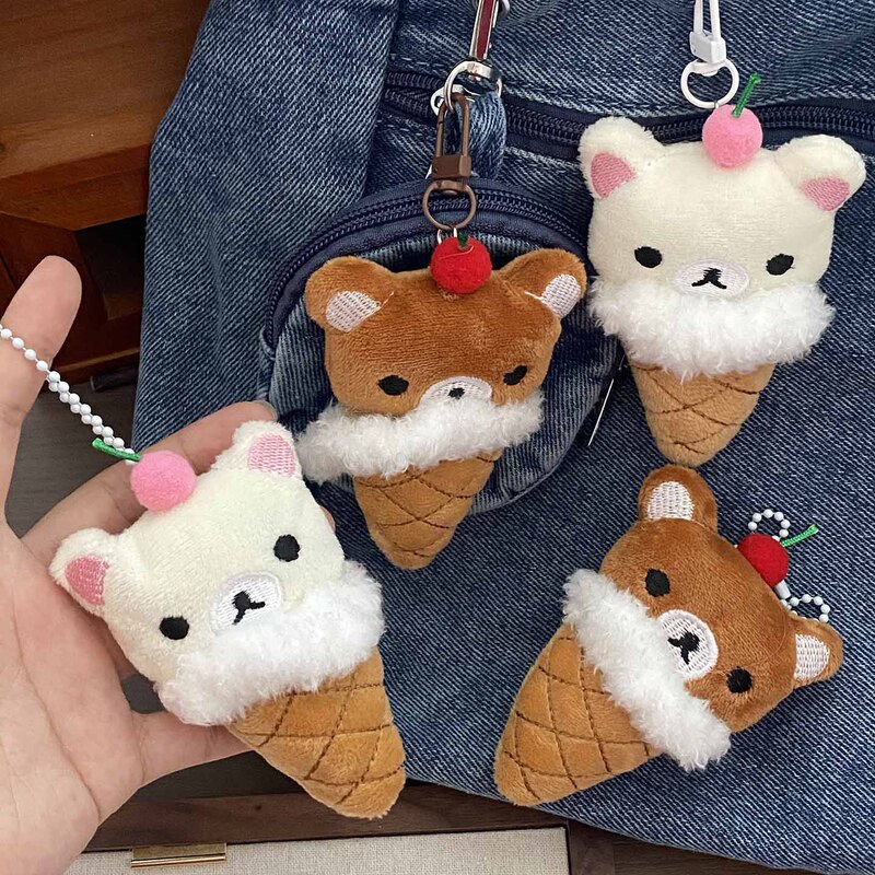 Rilakkuma Ice Cream Cone Cute Pendant Backpack Keychain Plush Bag Decoration Student Cartoon Doll Rilakkuma Ice Cream Cone Cute Pendant Backpack Keychain Plush Bag Decoration Student Cartoon Doll