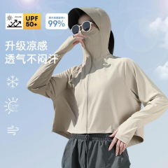 女性のための日焼け止め服 2025 新しい抗 UV 夏通気性薄型屋外フード付きアイスシルク日焼け止め服ジャケット