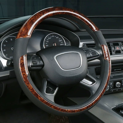Steering wheel cover Non-Slip, Breathable, Carbon Fiber, Peach - peach-wood-black-coffee-38cm