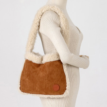 秋冬新款仿麂皮绒手提包羊羔毛双面可背手拎包时尚百搭毛毛包女