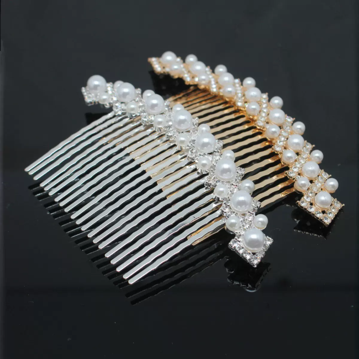 新款韩版饰品 新娘盘发饰发梳 合金水钻水钻珍珠插梳发插厂家批发