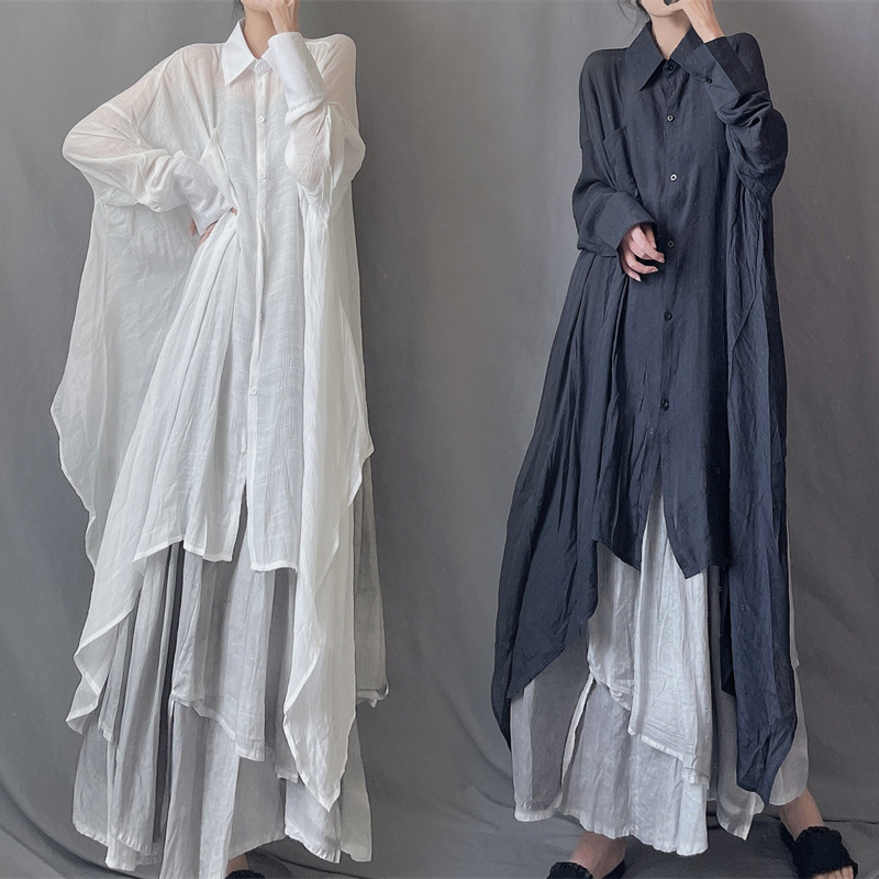 Plus-Size Women's Clothing 2026 Autumn and Winter New Style Irregular Flowing Mid-Length Collared Sun-Protective Loose Artistic Shirt
