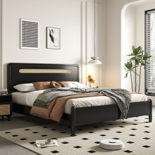 新中式实木藤编床侘寂风主卧室双人大床1.5米1.8米中古风民宿藤床