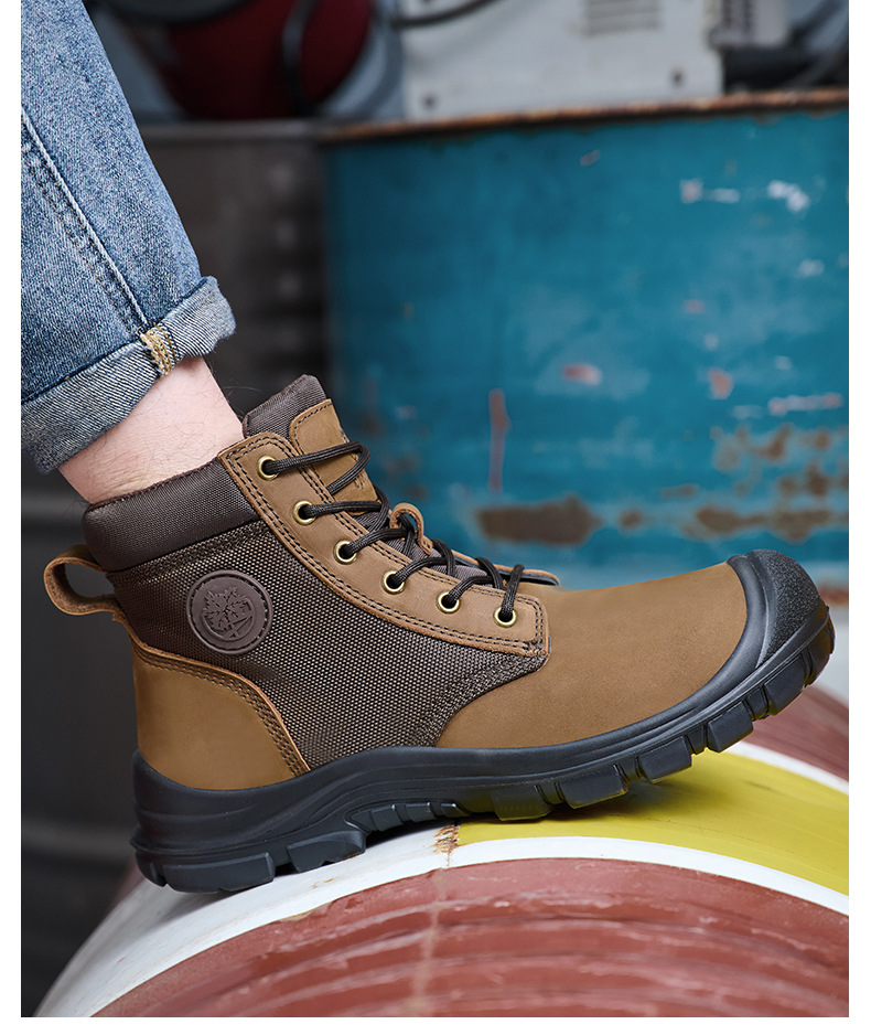 Chaussures de travail spéciales pour hommes, protection optimale, cuir de vachette pleine fleur, embout en acier, toutes saisons, montantes, anti-écrasement, anti-perforation, résistantes à l'usure, sécurité homme_voghion.com