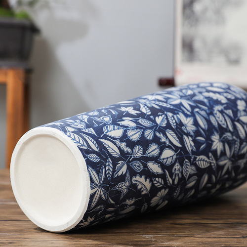 35CM Jingdezhen Ceramic Blue and White Vase Home Decoration Model Room Phnom Penh Flower Slim Tall Radish Handmade Vase