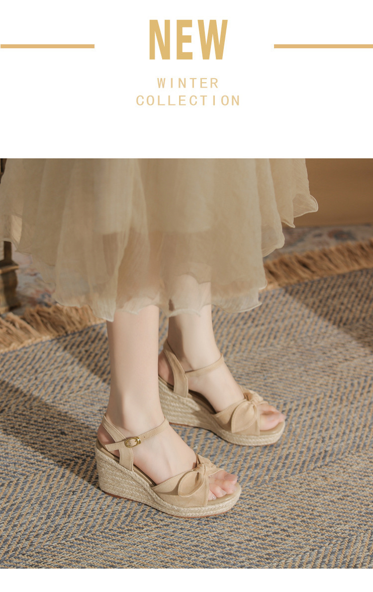Sandal cao gót nữ hở mũi đế xuồng đan thừng gót 9 cm — Xanh lá cây nhạtcolor chi tiết 2