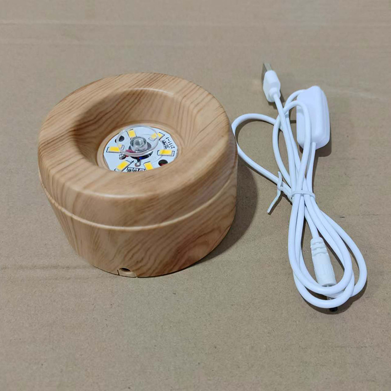 Imitation wood grain luminous usb crystal no music base spherical rotating lamp holder 60/80 ball crystal colorful lamp holder