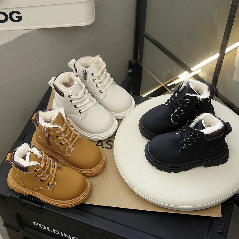 2025 New Winter Kidsren's Snow Boots Fleece-Lined Warm Cotton Shoes Boys' Rhubarb Boots Girls' Boots Large Cotton Martin