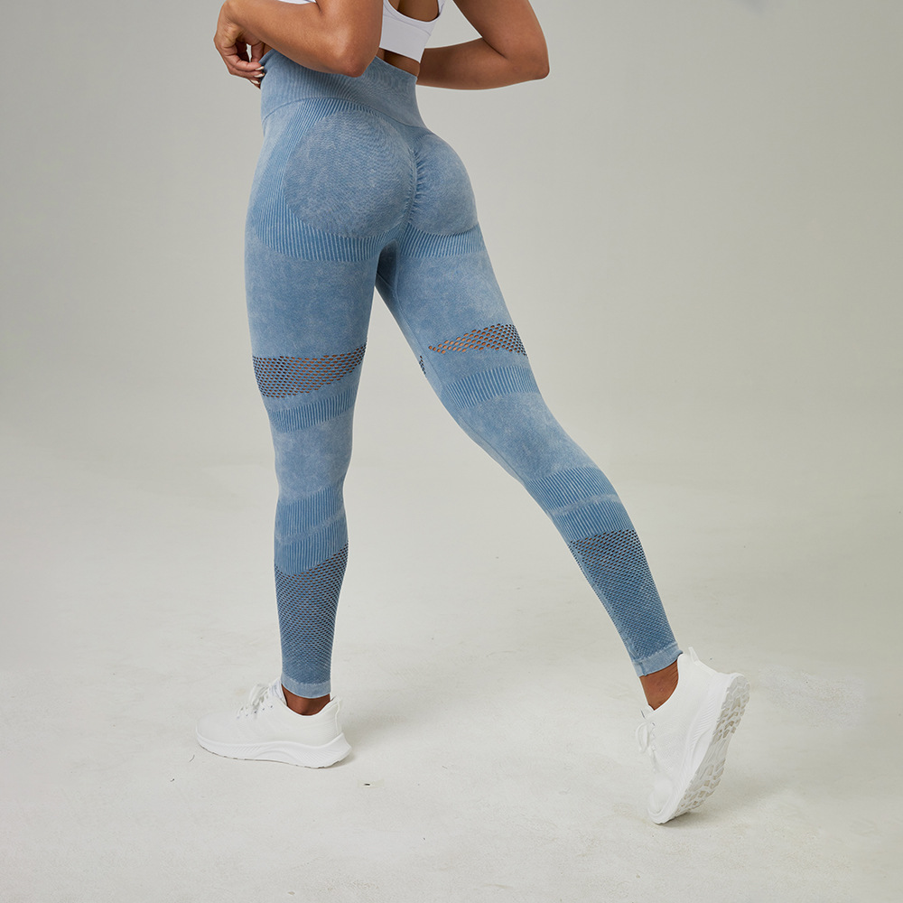 Nuevo hollow-out pantalones de yoga sin costuras ropa de cintura alta Peach Hip lifting fitness pantalones de las mujeres lavado esmerilado apretado Pantalones deportivos