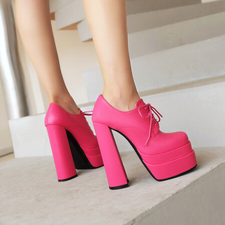 New Simple Spring and Autumn Women's Shoes with Lace-Up Square Toe, Deep-Cut Single Shoes, Double-Layer Platform, Chunky High Heels, Sizes 34-46