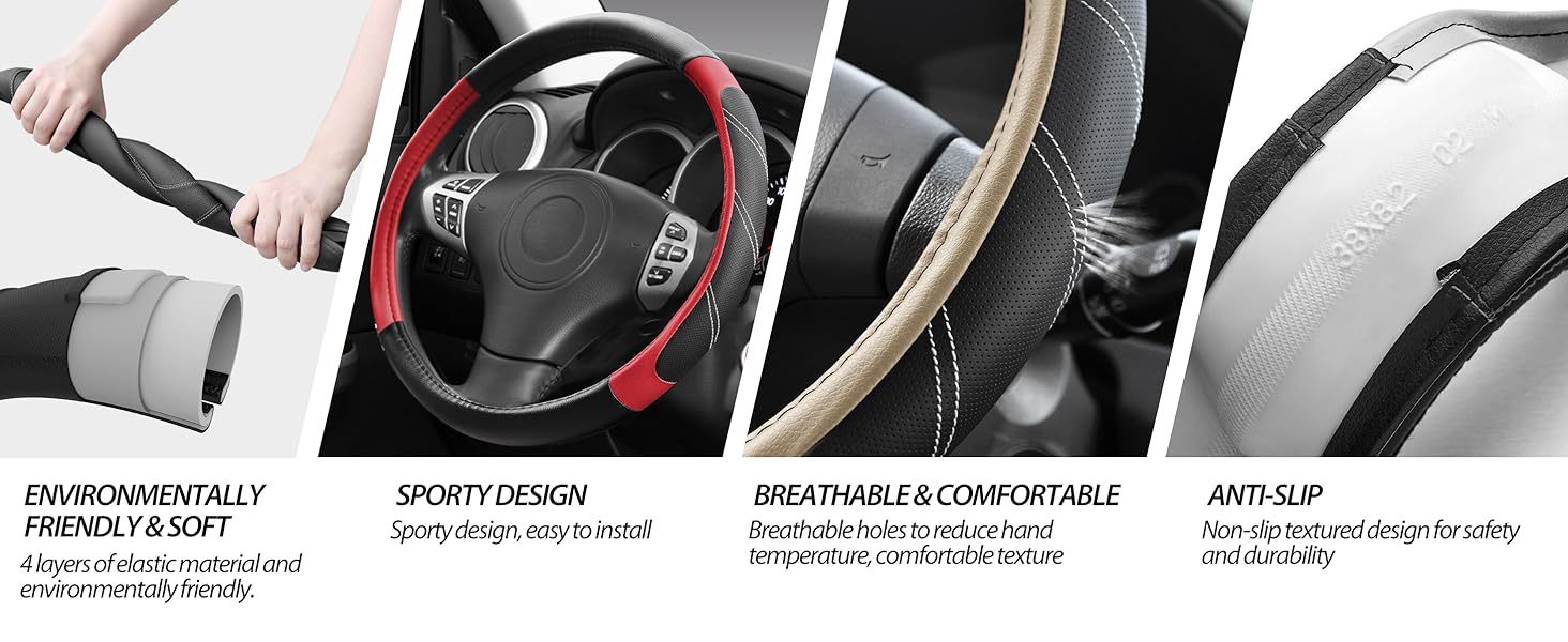 Cross-border universal 15-inch steering wheel cover sports breathable non-slip leather car SUV truck steering wheel cover