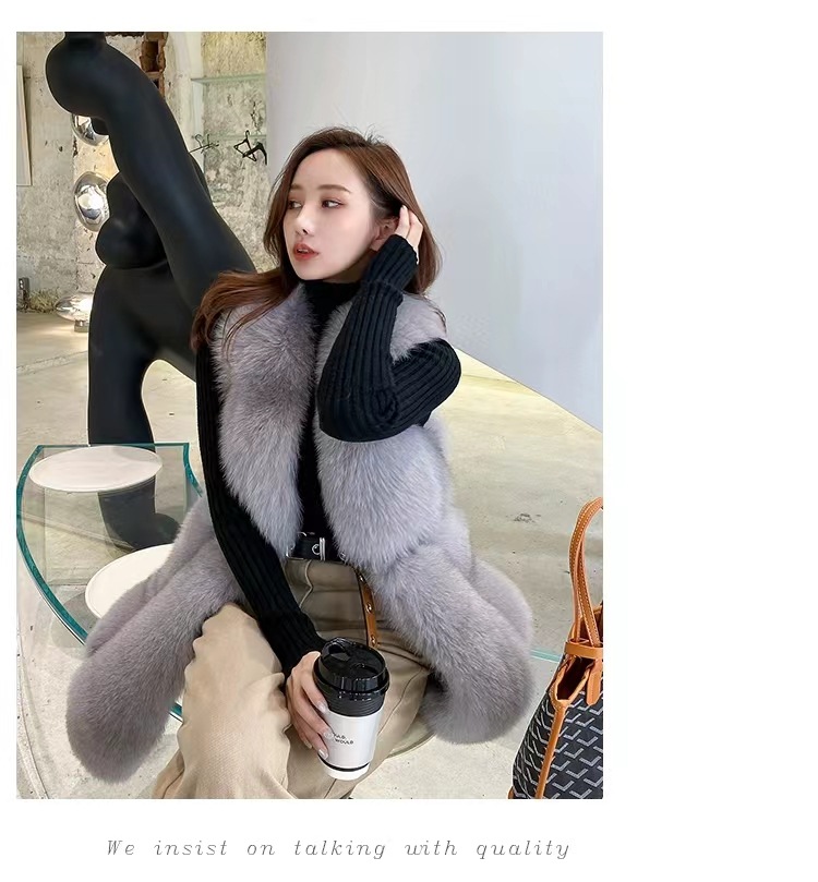 Vêtements pour femmes Automne et hiver nouveau gilet de fourrure décontracté chaud gilet de fourrure mi-long pour femmes gilet de fourrure à coutures en fourrure_voghion.com