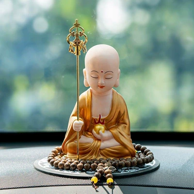 Maitreya Buddha Sitting in Meditation, Maitreya Buddha Ceramic Statue, Large Belly Buddha for Peace and Safety, Wholesale Manufacturer, Car Decoration (Car ornaments) - sitting-ksixizang-gold