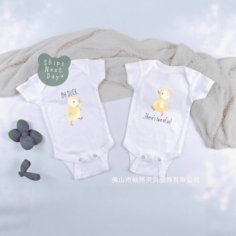 Foreign Trade 2-Pack Baby Short-Sleeved Romper with Cartoon Print, Twin Gift, Newborn Cute Romper Wholesale