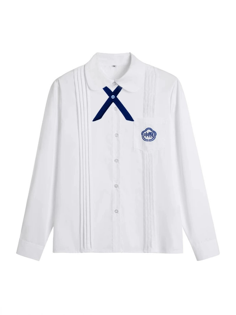 Uniform, shirt, student pleated skirt, set, long-sleeve, brace, with embroidery