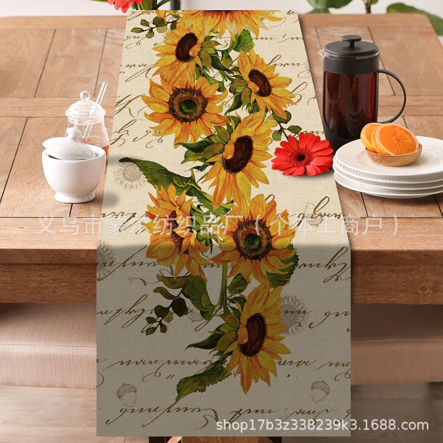 Hello Sunshine Imprint Table Bandera Transfronteriza Primavera / Verano Fiesta de la atmósfera Decoración de mesa de lino Floral Playa Mesa de mesa