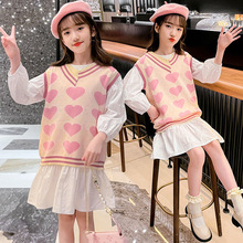 女童愛心套裝2022秋季新款韓版洋氣兒童連衣裙套裝休閑外貿潮女孩