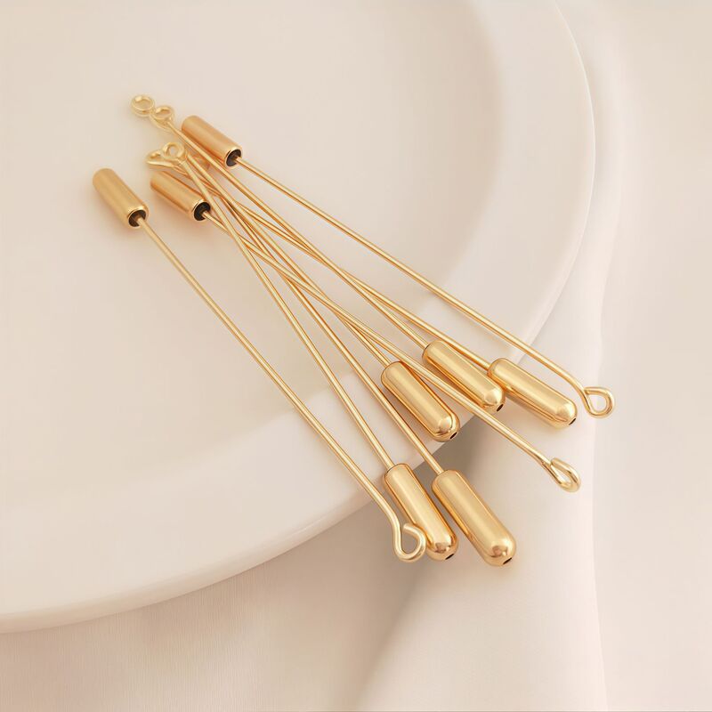 Hezhong Copper Plated 18K Real Gold Color-Preserving Silicone Plug Straight Brooch Wholesale Safety Pin Nine-Character Brooch DIY Accessories Hezhong Copper Plated 18K Real Gold Color-Preserving Silicone Plug Straight Brooch Wholesale Safety Pin Nine-Character Brooch DIY Accessories