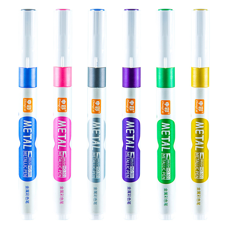 H501 metal pluma flash pluma metal marcador de color DIY diario fluorescente marcador pluma 6 colores traje