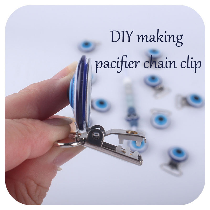 Suministros de bebé nuevo zafiro azul ojos DIY chupete clip bebé chupete cadena clip chupete anti-gota cadena Accesorios