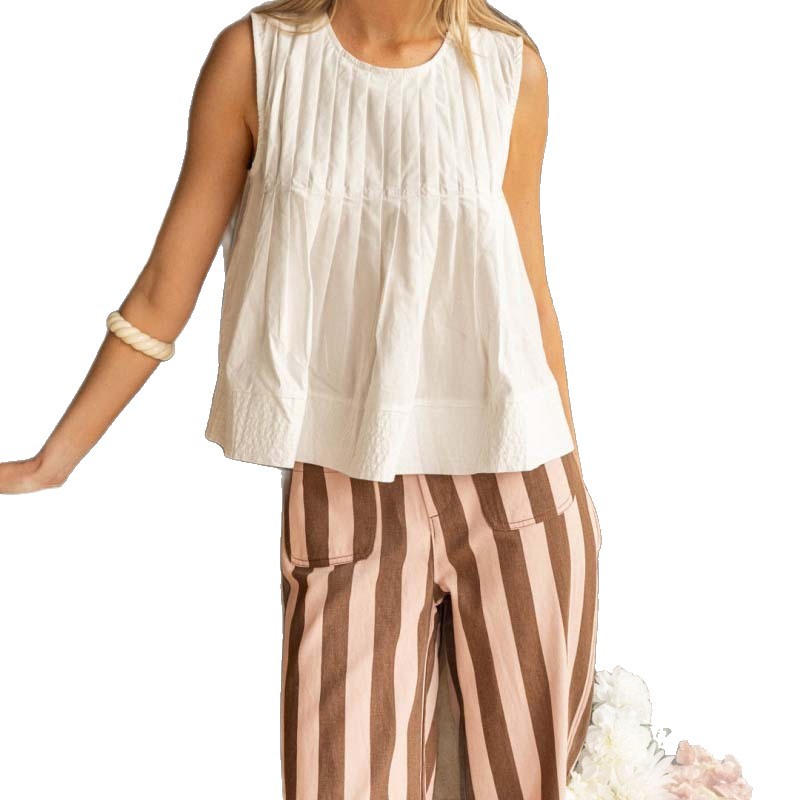 Europa y los Estados Unidos de comercio exterior ropa de mujer de verano francés de algodón sin mangas chaleco de cuello redondo de mujer suelta camisa de muñeca en forma de A image 6