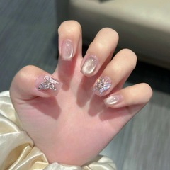 Ethereal Pure Desire 3D Butterfly Cat-Eye Diamond-Embedded Nail Art Sheet, 30 Pieces, Handmade UV Gel Nail Polish Set