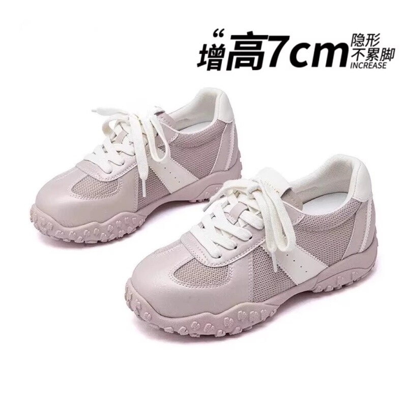 Women's 2026 Model Spring/Summer Breathable Versatile Sports White Sneakers with 7cm Internal Height Increase and Thick Sole, German Training Style