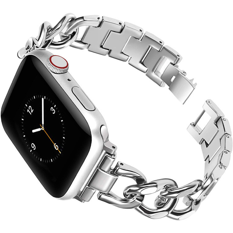 Suitable for Apple Single Row Denim Chain Stainless Steel Watch Strap Iwatch10-1 Generation Se Full Range Universal Cross-Border
