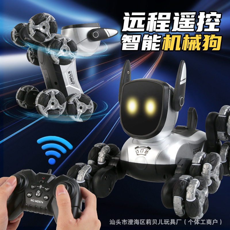 Gestos eléctricos robot perro coche de control remoto acrobacias mecánicas de ocho ruedas robot perro inteligente voz brazo oscilante escalada juguete perro