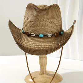 跨境欧美巴拿马草帽时尚百搭户外帽子大头围英伦风弯檐西部牛仔帽