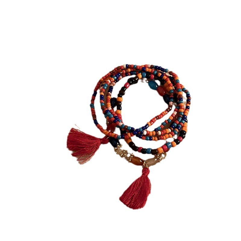 Brazalete con cuentas multicapa de cuentas de mijo de estilo bohemio para niñas, estilo étnico de verano, lujo ligero, joyería de mano retro de nicho