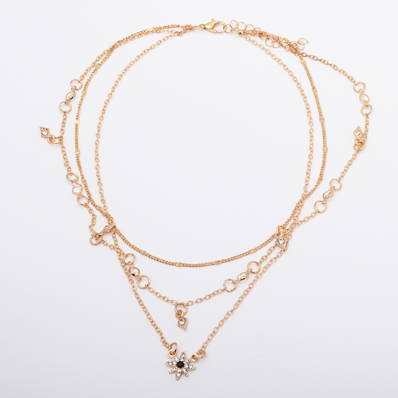 Nuevo colgante de estrella de cinco puntas hecho a mano transfronterizo europeo y americano creativo retro simple estrella de ocho puntas collar de tres capas fábrica al por mayor